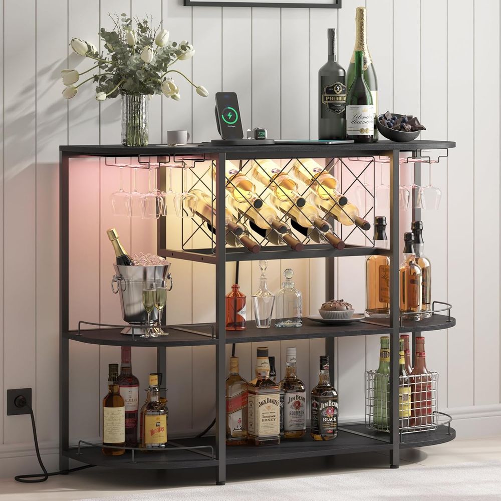 Coffee & Tea Ken'S House - Black 3-Tier Coffee Table with Wine
