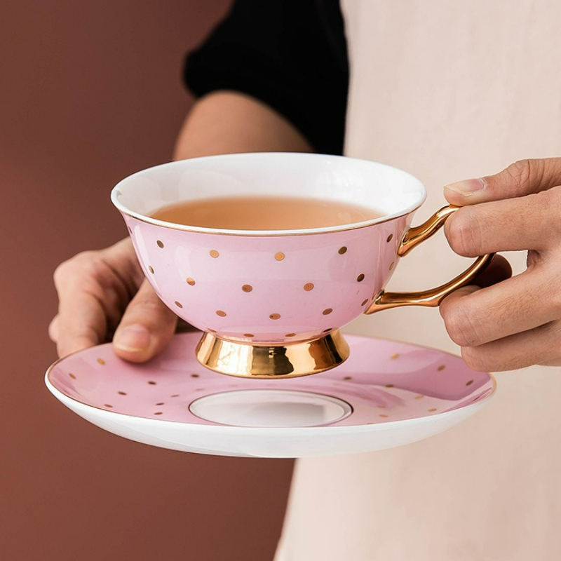 Coffee Tea Mix - Ceramic Pink Coffee Mugs with Dish