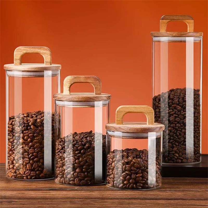 Tea Coffee Sugar Container - Clear Glass Jar with Bamboo Lid