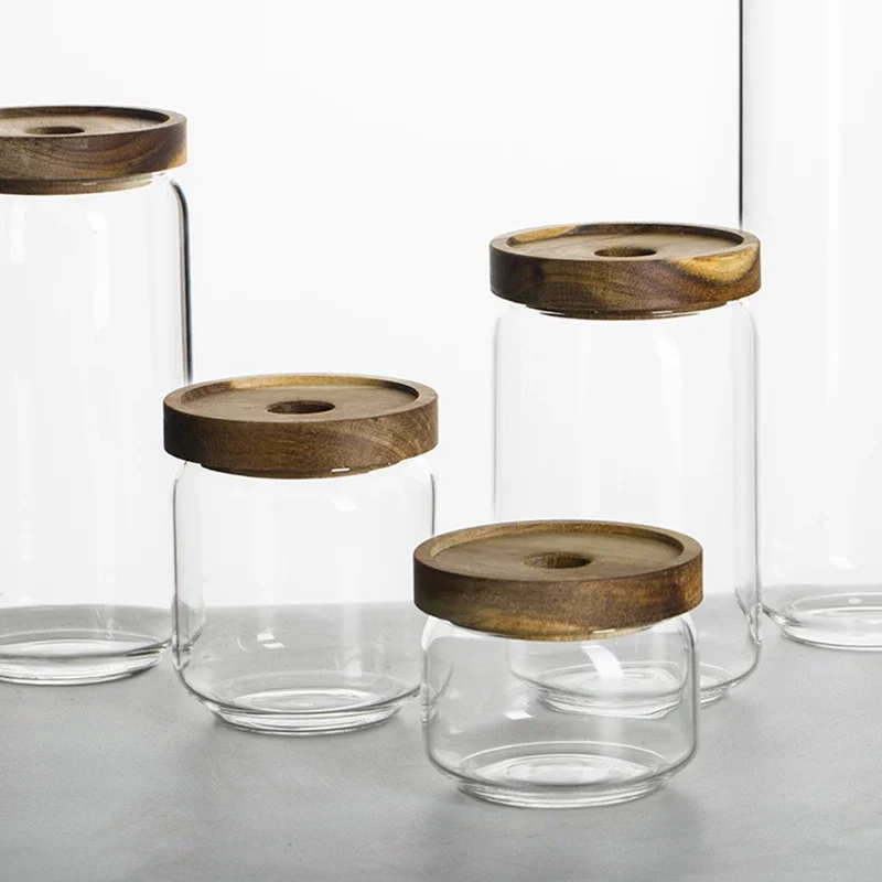 Coffee Tea Beans - Wood Glass Storage Tanks Sealed Cans