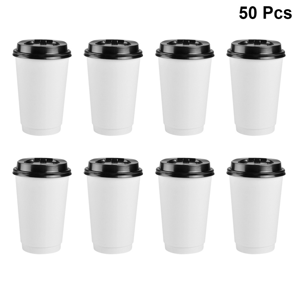 Coffee Tea Paper Cups - 50pcs Disposable Coffee Cups Insulation Takeaway