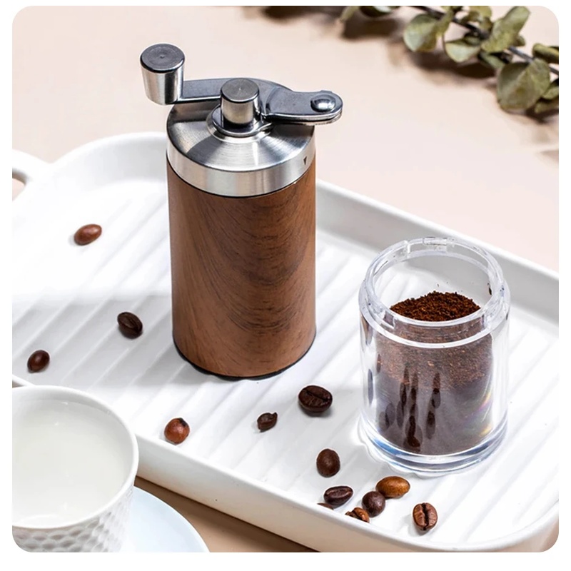 Portable Wood Grain Hand Coffe - Burr Hand Grinder 评论和价格