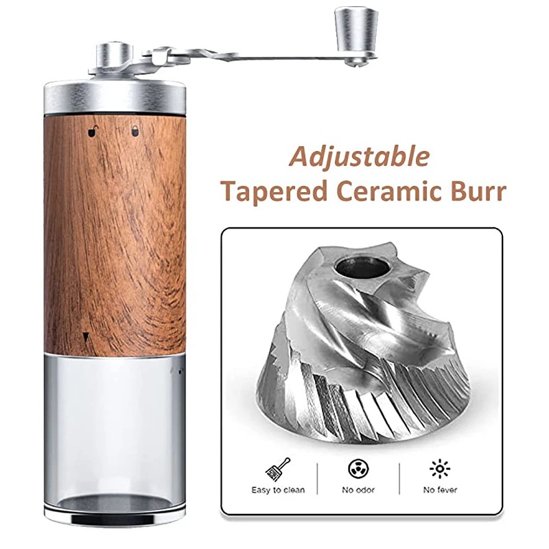 Portable Wood Grain Hand Coffe - Burr Hand Grinder 评论和价格