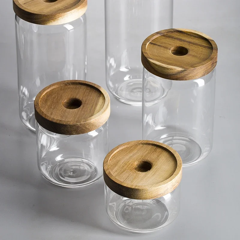 Wood Glass Storage Tanks Seale - Coffee Tea Beans 评论和价格
