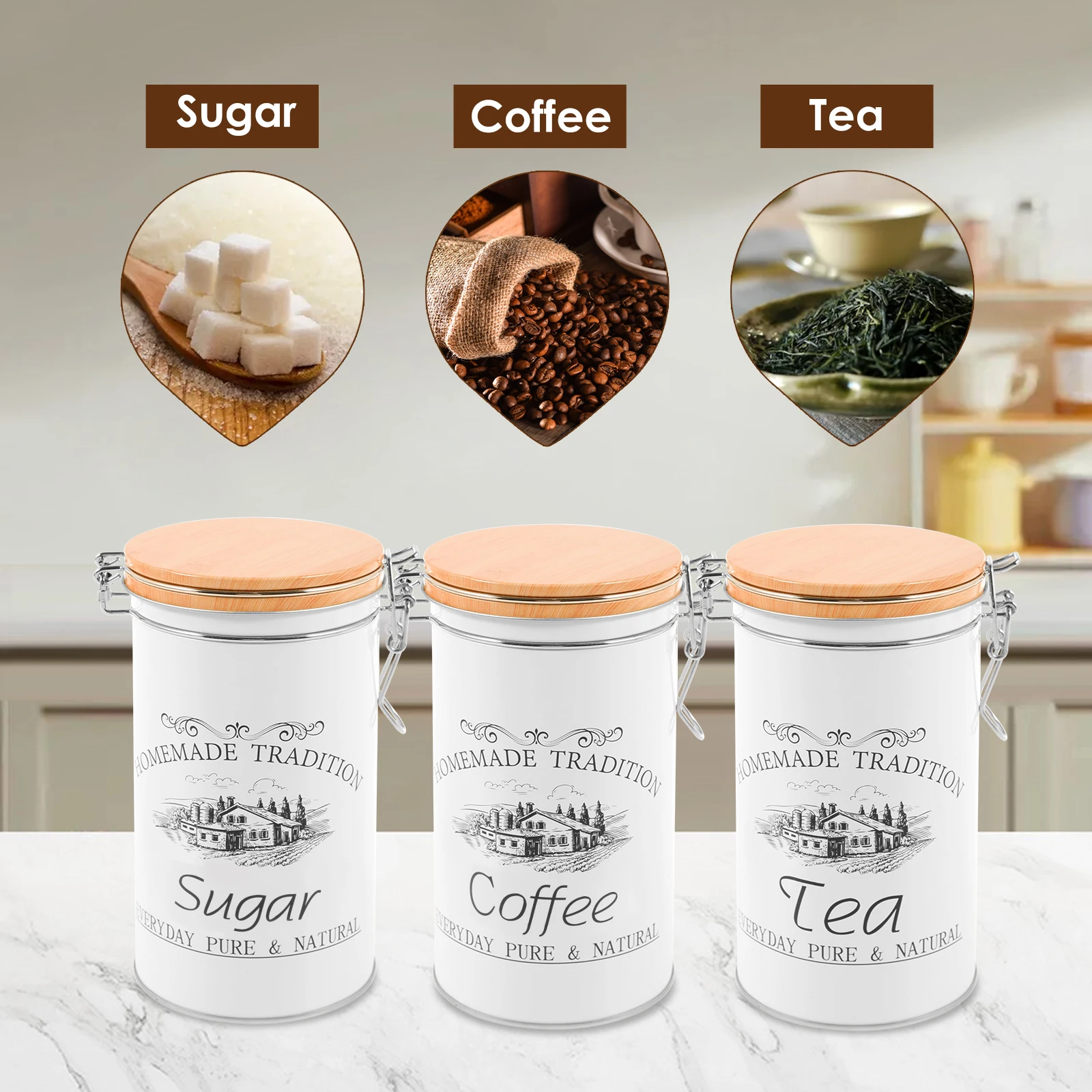 3Pcs/Set Tea Coffee Sugar Cani - Tea Coffee Sugar Container 评论和价格